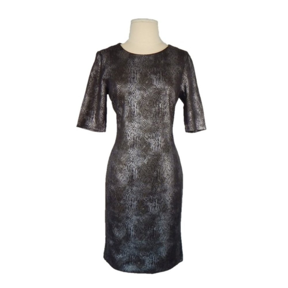 Carmen Marc Valvo Snake Print Faux Leather Dress S